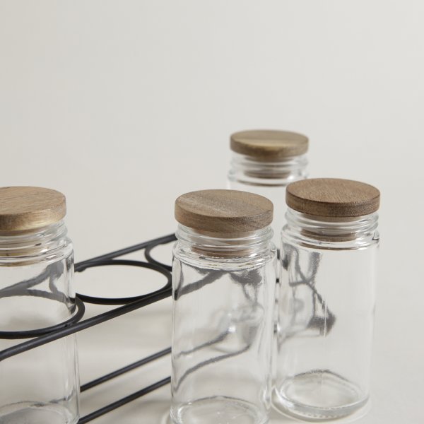 SET X 5 ESPECIEROS VIDRIO Y ACACIA - Image 2