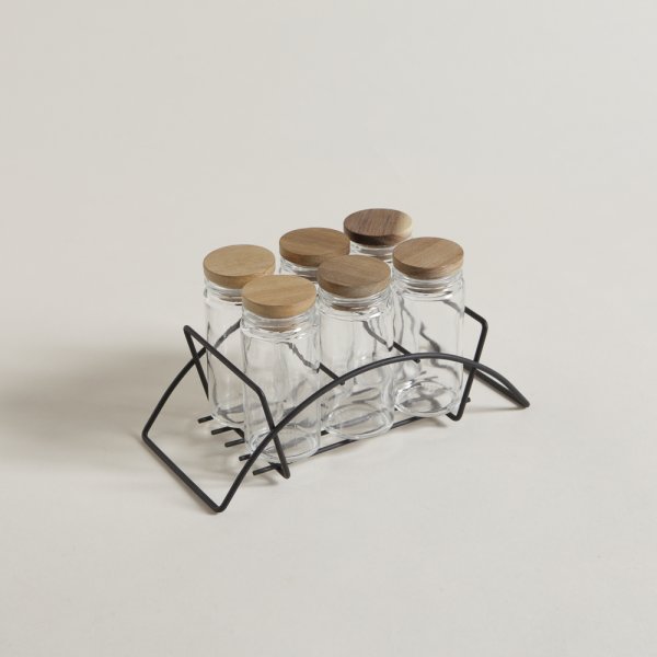 SET X 6 ESPECIEROS DE VIDRIO Y ACACIA - Image 2