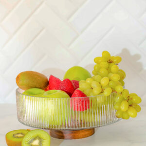 BOWL DE VIDRIO CON BASE DE ACACIA 2,7