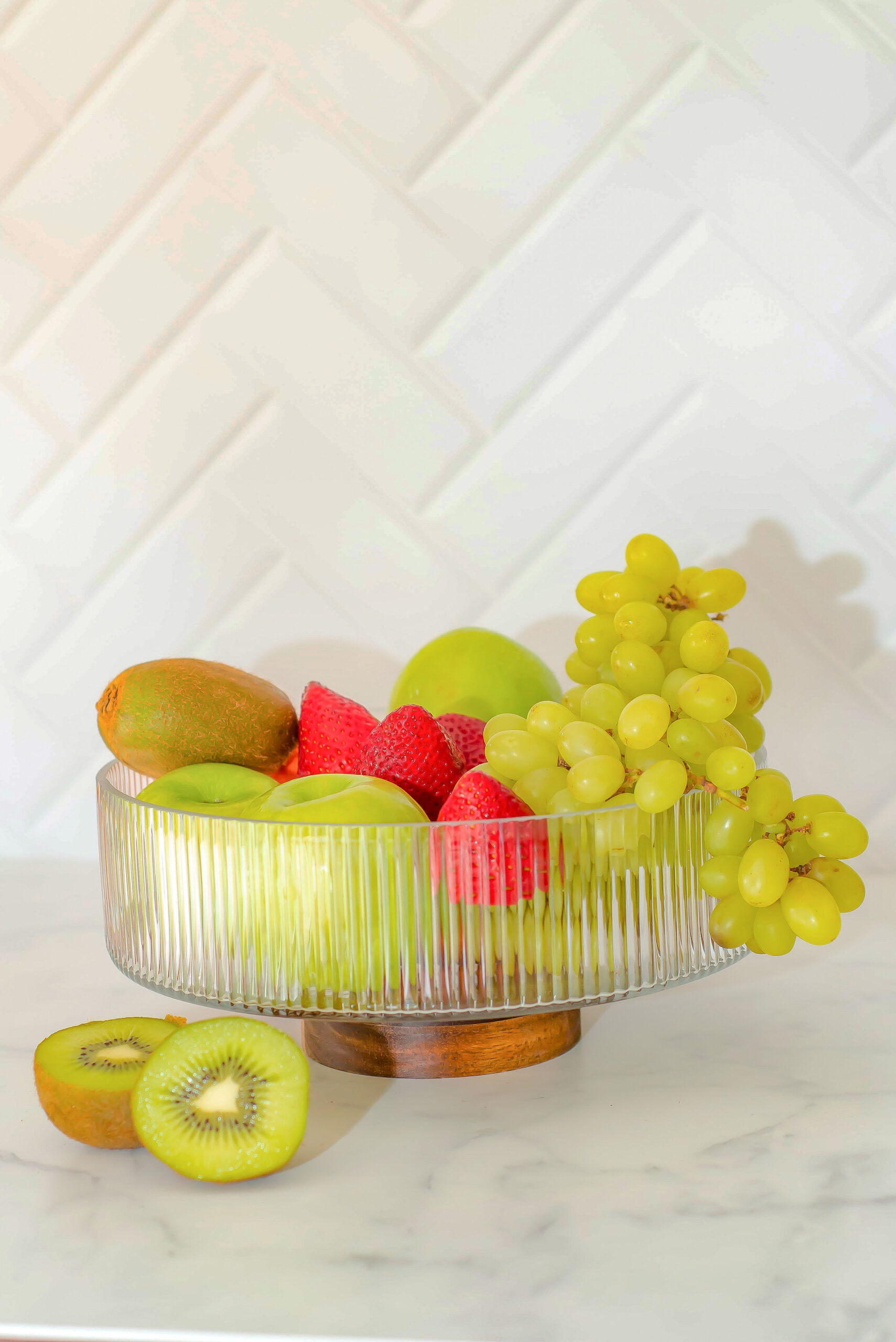 BOWL DE VIDRIO CON BASE DE ACACIA 2,7