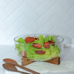 BOWL DE VIDRIO CON BASE DE ACACIA 2,2 L