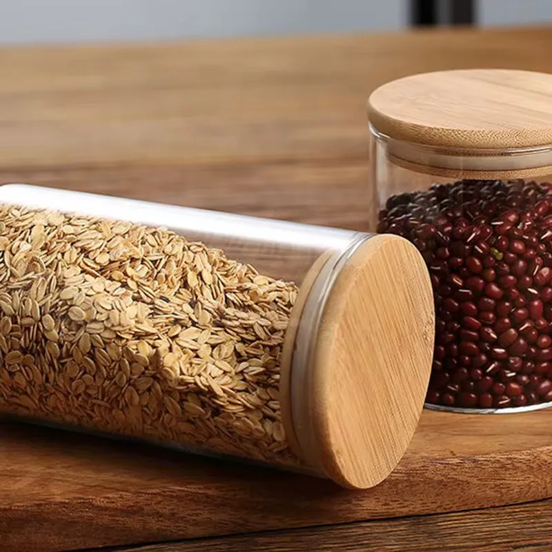 FRASCO DE VIDRIO REDONDO CON TAPA DE BAMBU - Image 3