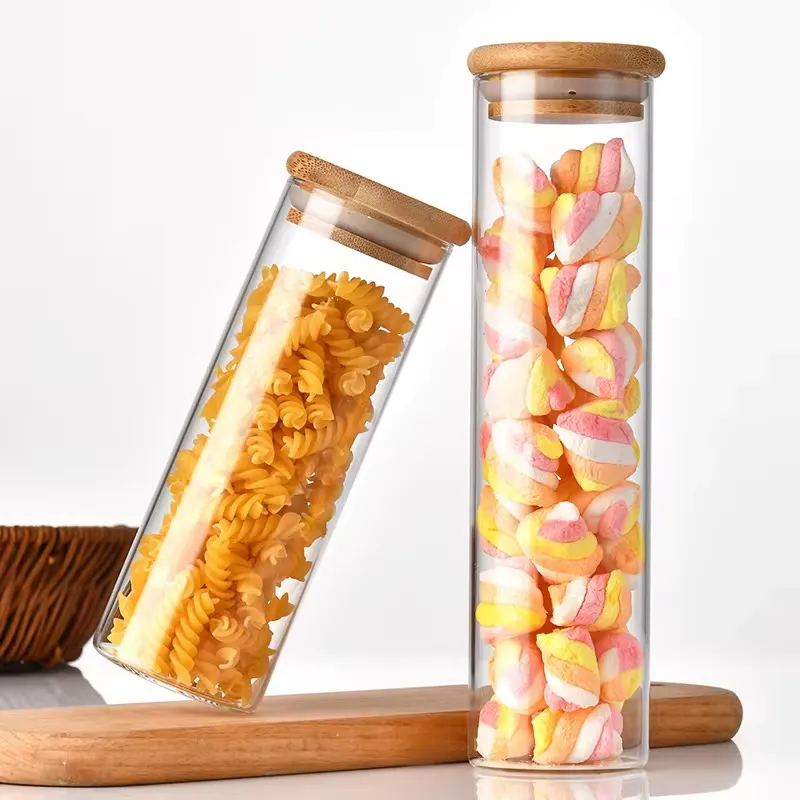 FRASCO DE VIDRIO REDONDO CON TAPA DE BAMBU - Image 2