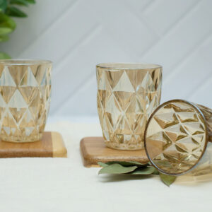 SET DE 6 VASOS BAJOS DE VIDRIO ROMBOS COLOR CHAMPAGNE 300 ML