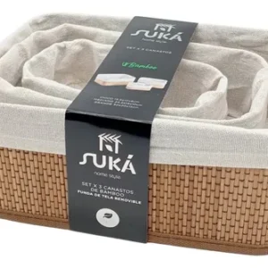 SET x3 CANASTO BAMBU TELA SUKA