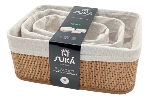 SET x3 CANASTO BAMBU TELA SUKA