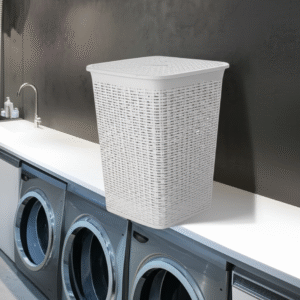 CESTO ROPA C/TAPA SIMIL RATAN BLANCO