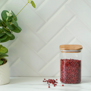 FRASCO DE VIDRIO CUADRADO CON TAPA DE BAMBU