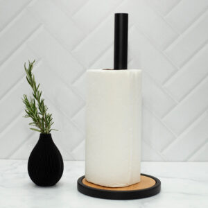 PORTA ROLLO BLACK IRON CON BASE BAMBOO 15,5X32,5 CM