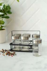SET X 6 ESPECIEROS 4 POSIC EN RACK DE METAL NEGRO 18 X 11 X 15 CM