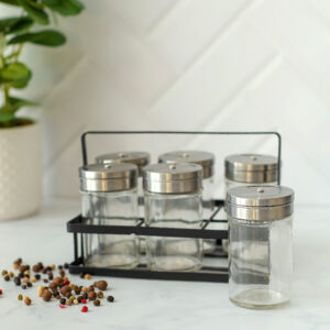 SET X 6 ESPECIEROS 4 POSIC EN RACK DE METAL NEGRO 18 X 11 X 15 CM