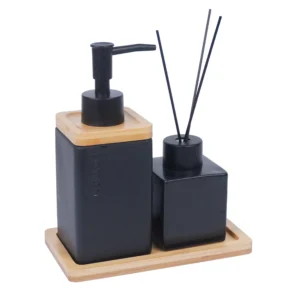 SET DE BAÑO DE CERÁMICA Y BAMBÚ