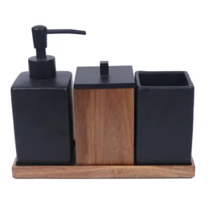 SET DE BAÑO DE RESINA Y ACACIA C/BANDEJA (SET X 3)