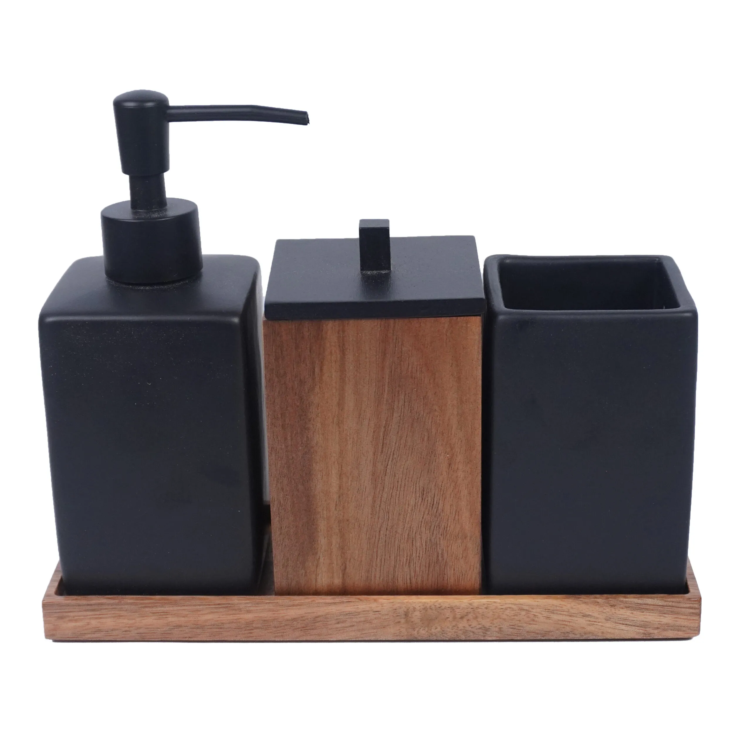 SET DE BAÑO DE RESINA Y ACACIA C/BANDEJA (SET X 3)