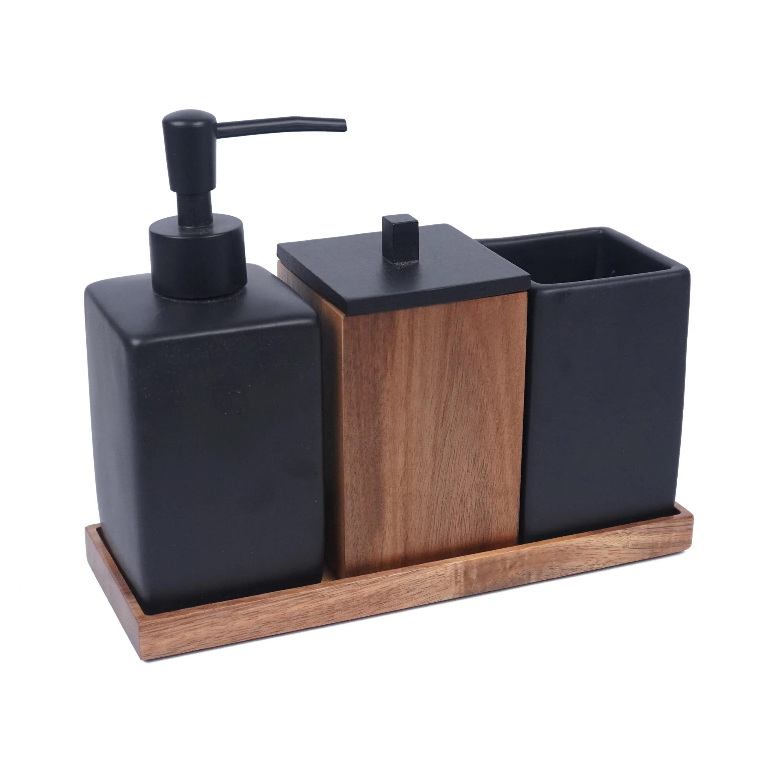 SET DE BAÑO DE RESINA Y ACACIA C/BANDEJA (SET X 3) - Image 5