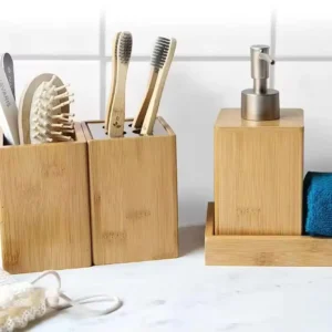 SET DE BAÑO DE BAMBÚ CON BANDEJA