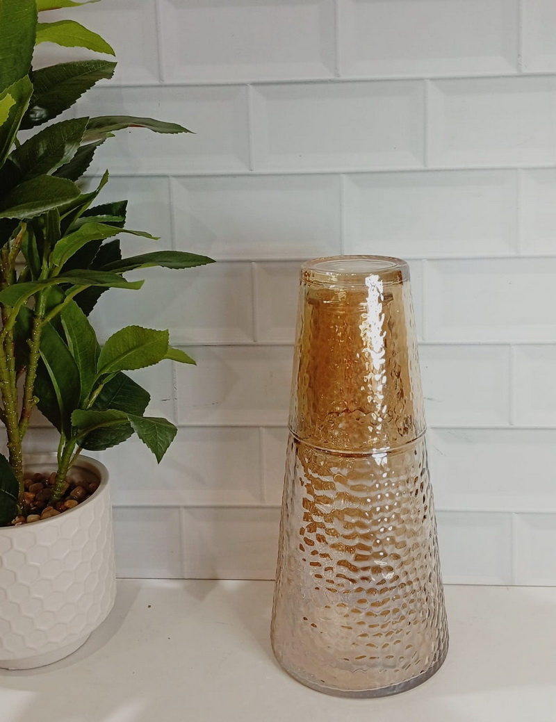 BOTELLA C/VASO VIDRIO COLOR