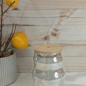 VASO VIDRIO T/BAMBU Y SORBETE 500ML TORNASOLADO