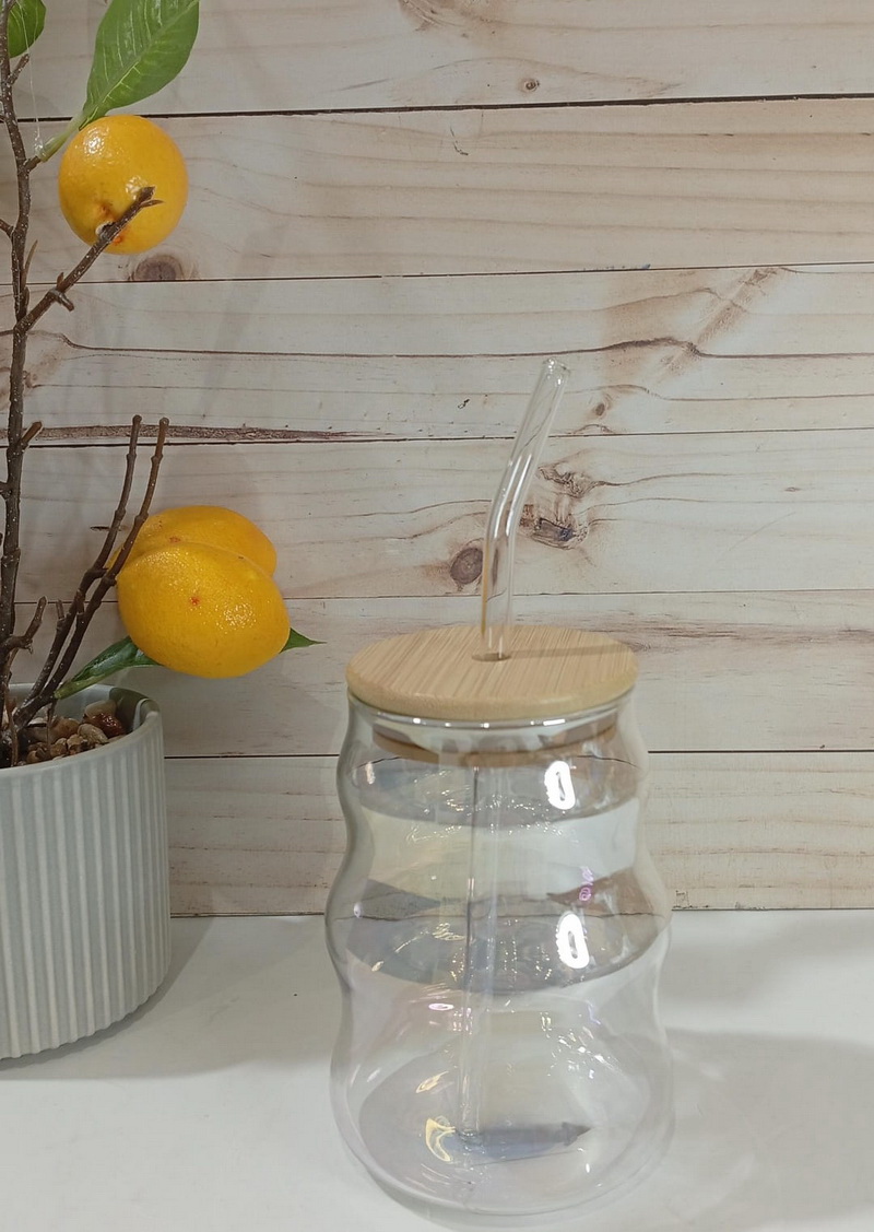 VASO VIDRIO T/BAMBU Y SORBETE 500ML TORNASOLADO