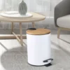 CESTO A PEDAL REDONDO BLANCO CON TAPA DE MADERA 3 LTS