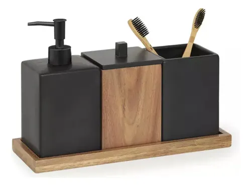 SET DE BAÑO DE RESINA Y ACACIA C/BANDEJA (SET X 3) - Image 4