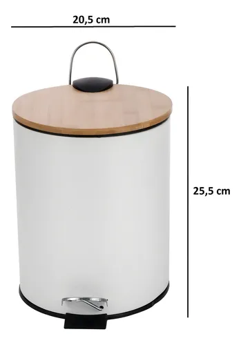 CESTO A PEDAL REDONDO BLANCO CON TAPA DE MADERA 5 LTS - Image 2