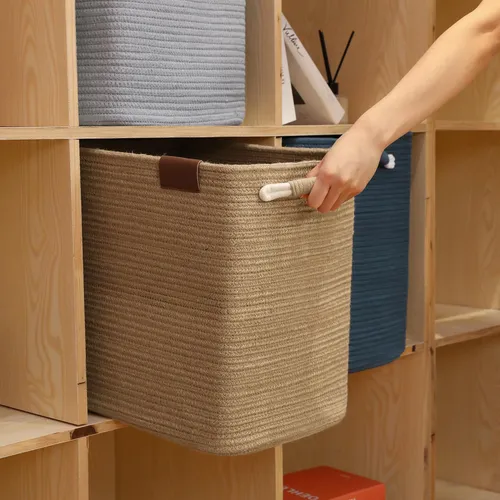 CESTO DE TELA CON MANIJA DE CUERO - Image 2