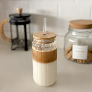 VASO VIDRIO C/SORBETE T/BAMBU 500ML