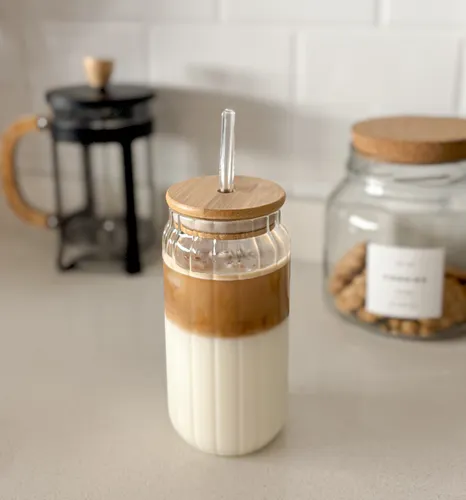 VASO VIDRIO C/SORBETE T/BAMBU 500ML