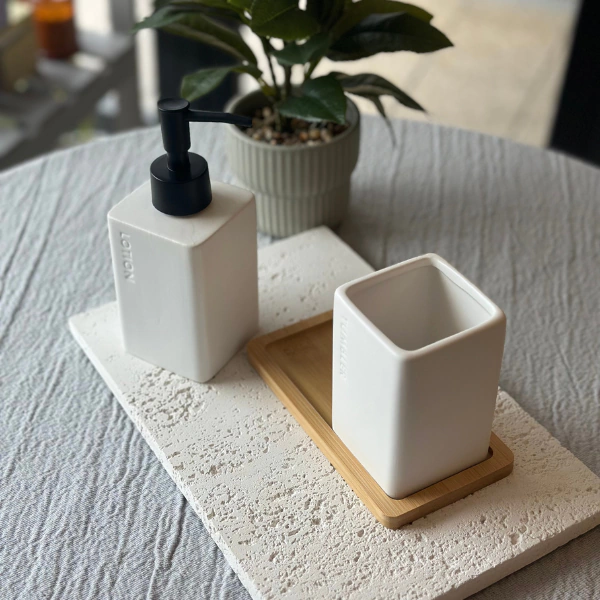 DISPENSER 3 PIEZAS PARA BAÑO DE CERÁMICA BLANCO