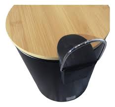 CESTO A PEDAL REDONDO NEGRO CON TAPA DE MADERA 3 LTS - Image 2