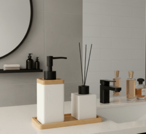 SET DE BAÑO DE CERÁMICA Y BAMBÚ