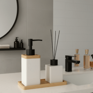 SET DE BAÑO DE CERÁMICA Y BAMBÚ