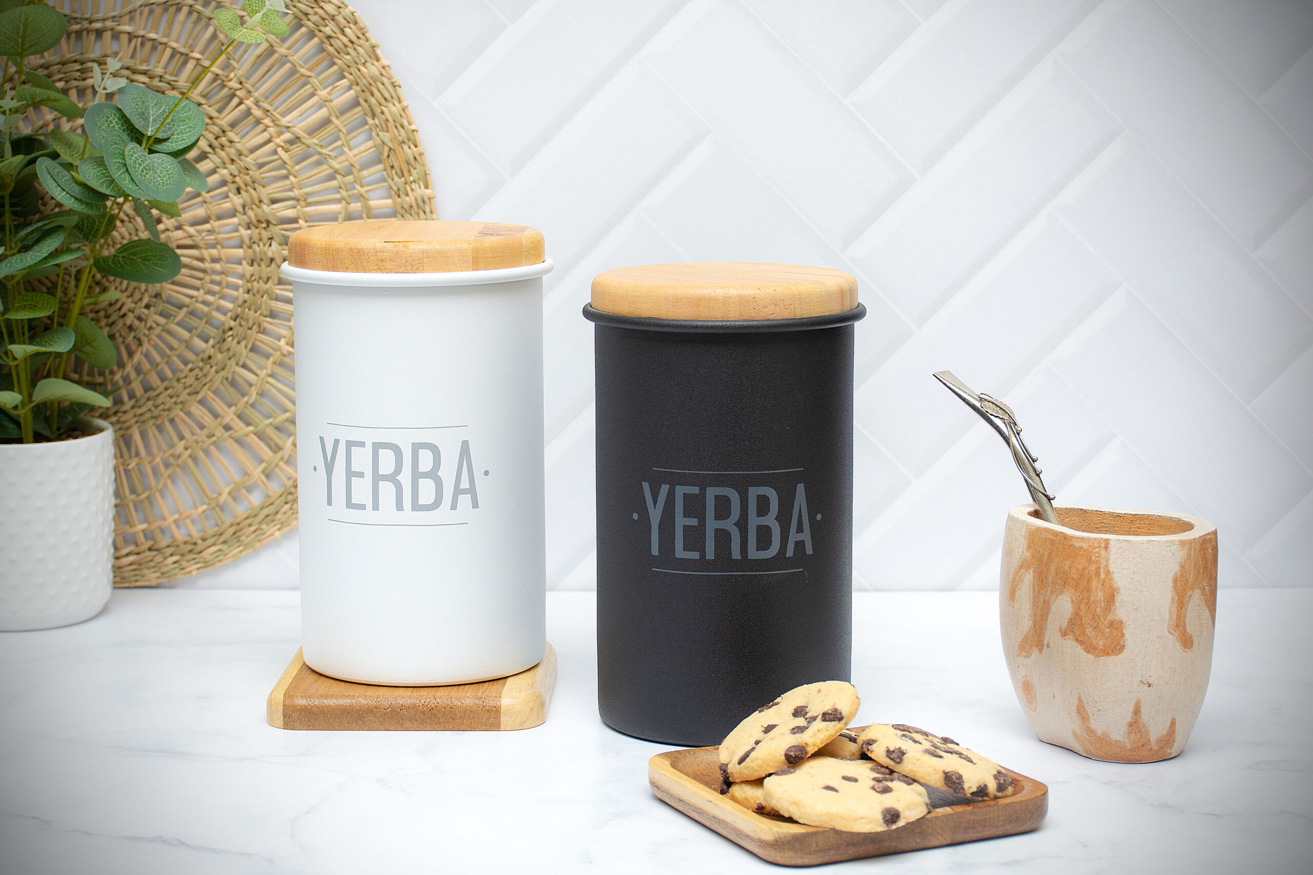 TARRO YERBA TAPA MADERA BLANCO