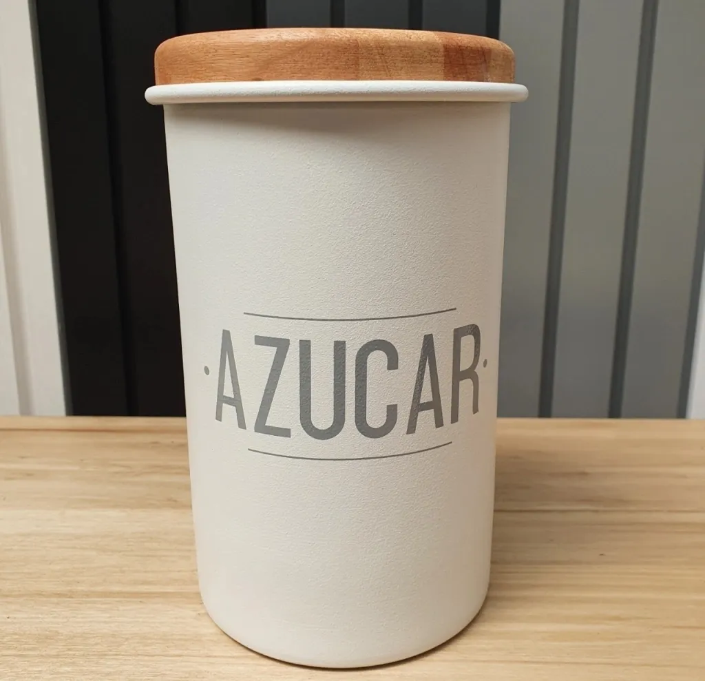 TARRO AZUCAR TAPA MADERA BLANCO - Image 2
