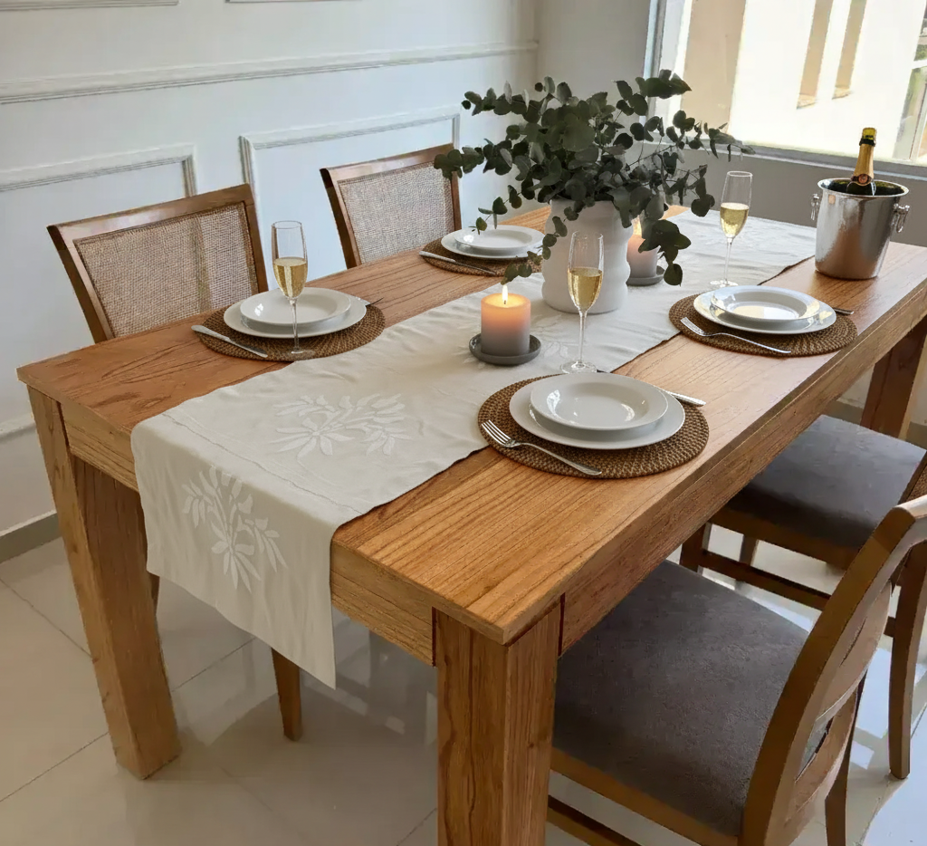 CAMINO DE MESA DE TUSOR NATURAL CON APLIQUE