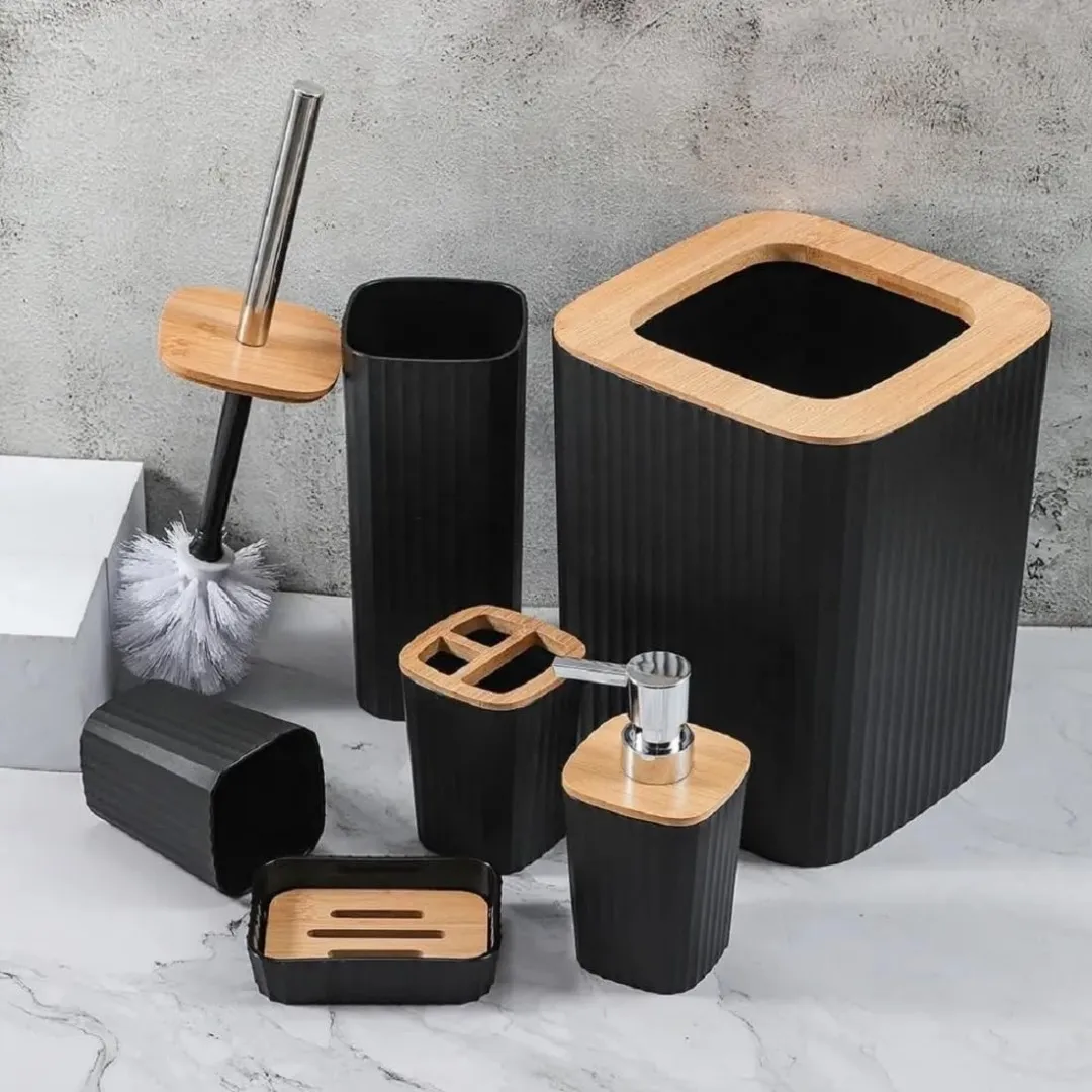 SET ACCESORIOS PARA BAÑO EN BAMBU ESTILO NORDICO