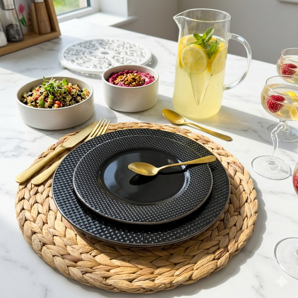 PLATO PLAYO NEGRO CON BORDE DORADO (20 Cm.)