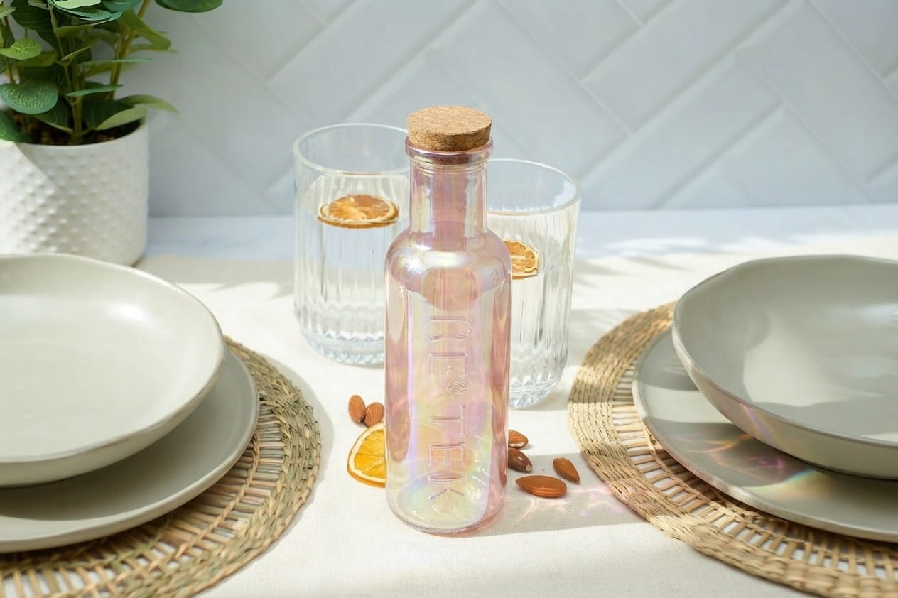 BOTELLA WATER ROSA TAPA DE CORCHO