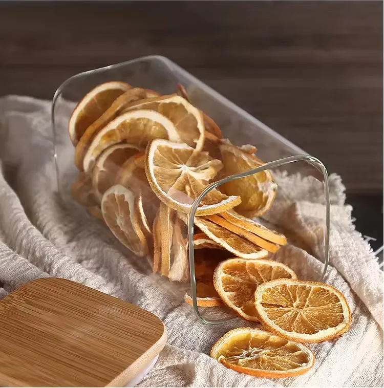 FRASCO DE VIDRIO CUADRADO CON TAPA DE BAMBU - Imagen 3